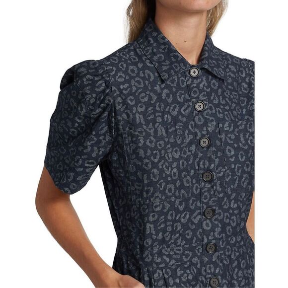 Joie Morgen Denim Leopard Jumpsuit Size 12 - Picture 2 of 5